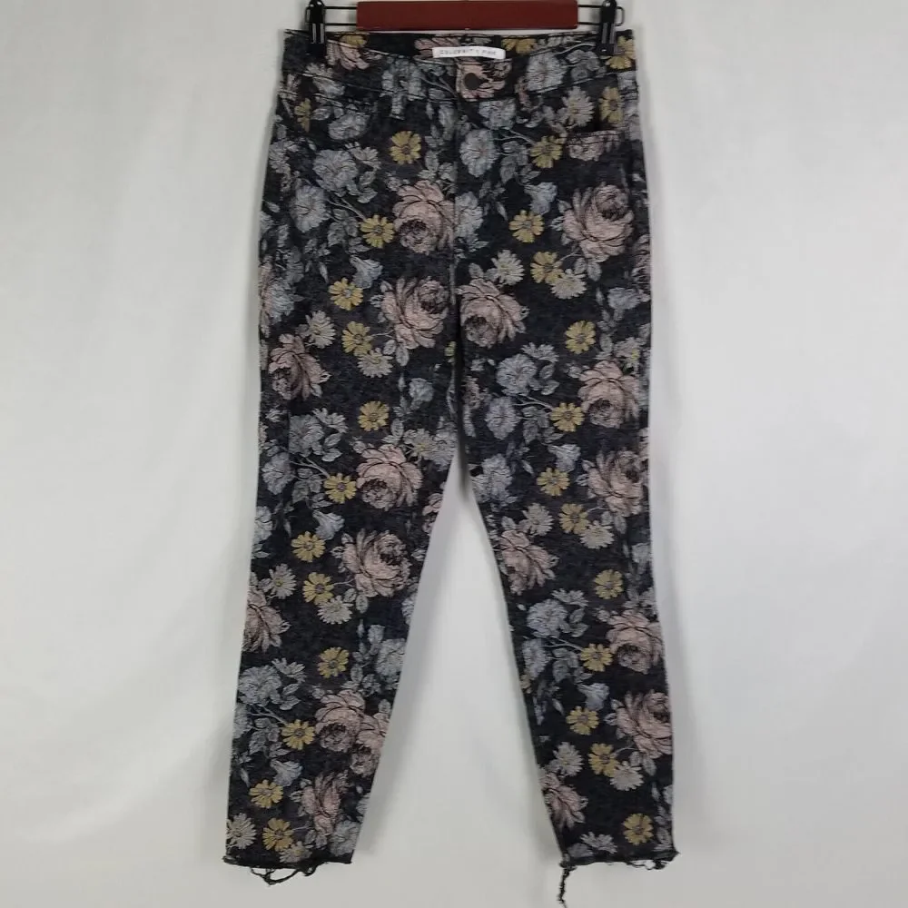 Celebrity Pink Jeans Juniors 3 Black High Rise Womens Mom‎ Floral Raw Hem Denim